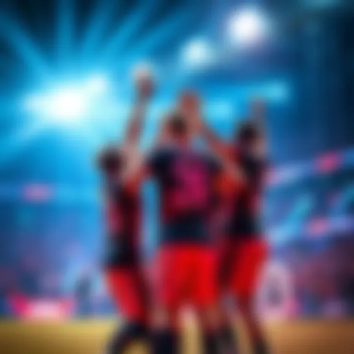 Players celebrating a successful 6-pass play during an RLCS 3v3 match