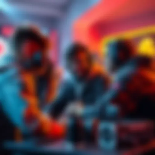 Team Communication in Gaming A group of players discussing strategy during a 2v8 match, showing teamwork and coordination.