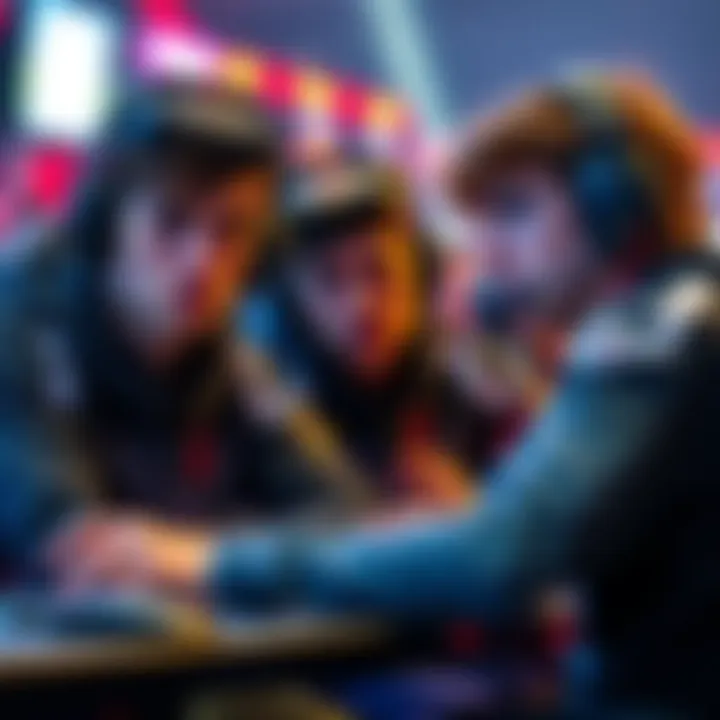 Team Falcons competing during a match at the ALGS Championship, showing focused expressions and strategic teamwork.