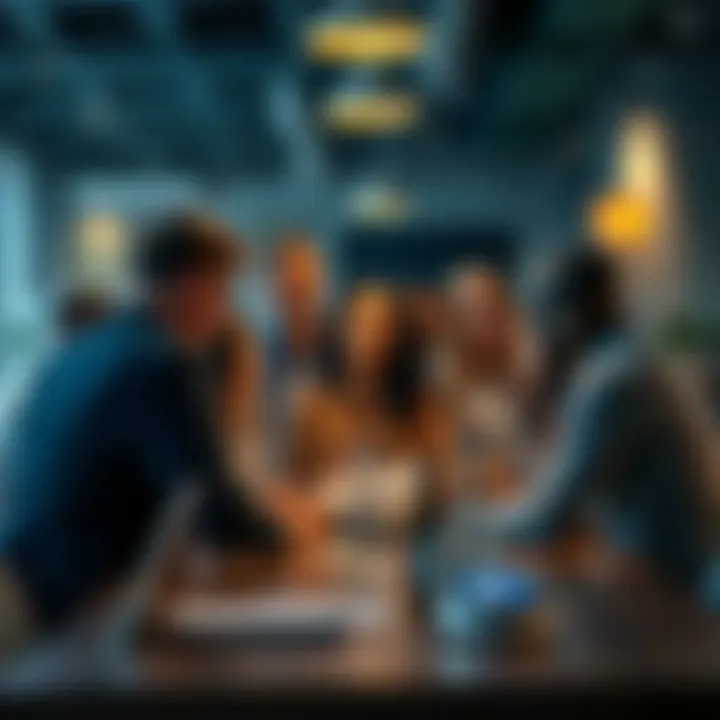 A group of diverse teammates in a meeting, sharing ideas and actively participating, with one person leading the discussion.