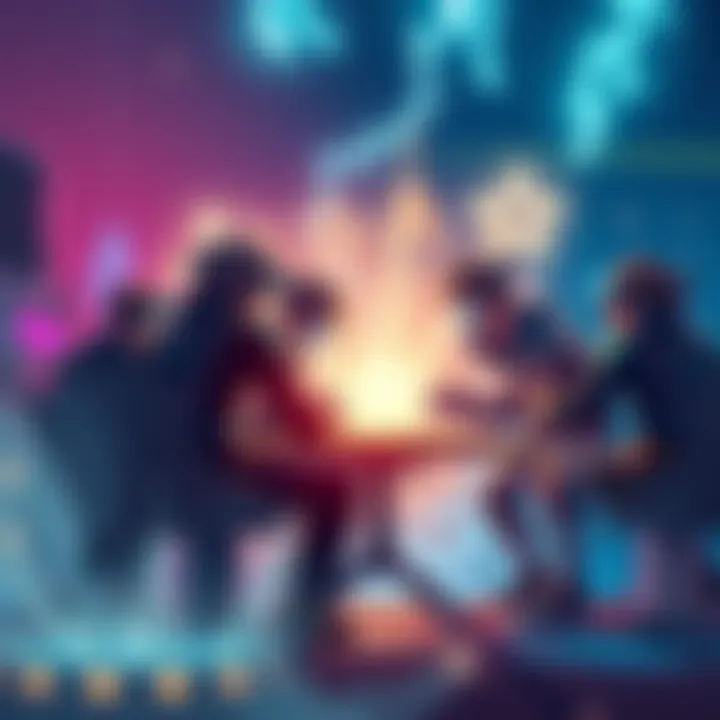 A competitive game scene showing a team made up entirely of light characters strategizing together.