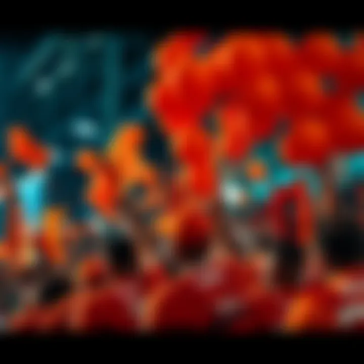 Fans of Team Orange celebrating with balloons and banners during a parade.