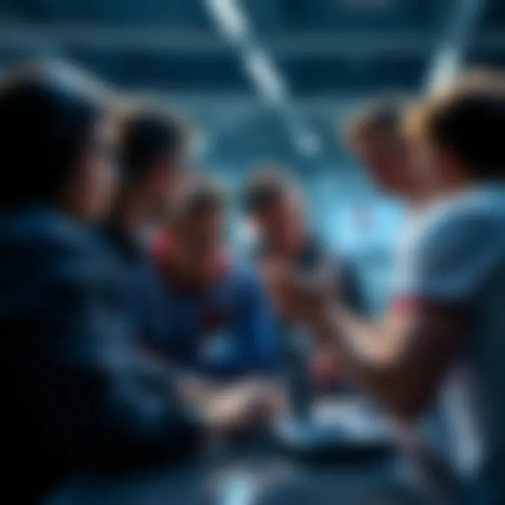 Team Players Analyzing Positions A group of players discussing their positions and strategies in a team setting