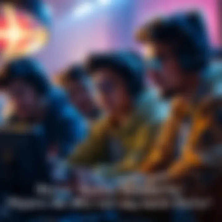 Team Players Supporting Each Other A group of diverse players working together in a video game, showing teamwork and cooperation, with one player leaving the match in the background.