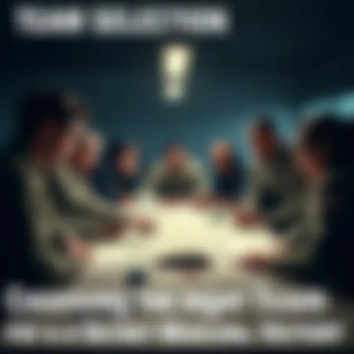 A group of diverse individuals discussing strategies for a secret mission, with papers and maps spread out on a table.