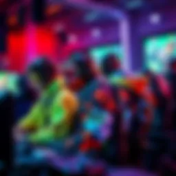 A team of players showing off their unexpected and beautiful skin pairing in a gaming setting, with colorful designs that captivate fans.