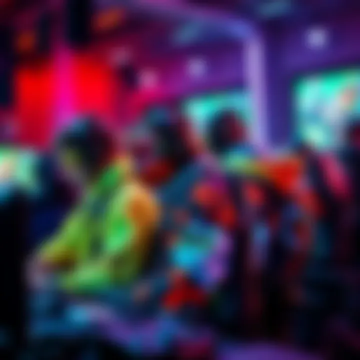 A team of players showing off their unexpected and beautiful skin pairing in a gaming setting, with colorful designs that captivate fans.