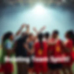 A group of diverse athletes huddled together, smiling and sharing positive phrases before a competitive game, creating a supportive atmosphere.