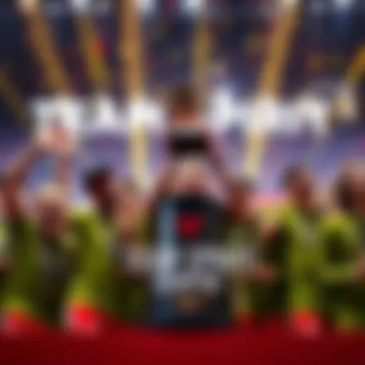 Team Spirit players celebrate their win at The International 2026 with a trophy, showcasing joy and excitement among the team members.