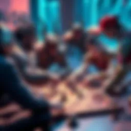 A group of players in a game planning their tactics to defeat beasts without using demons, showcasing various character roles and strategies on a game board.