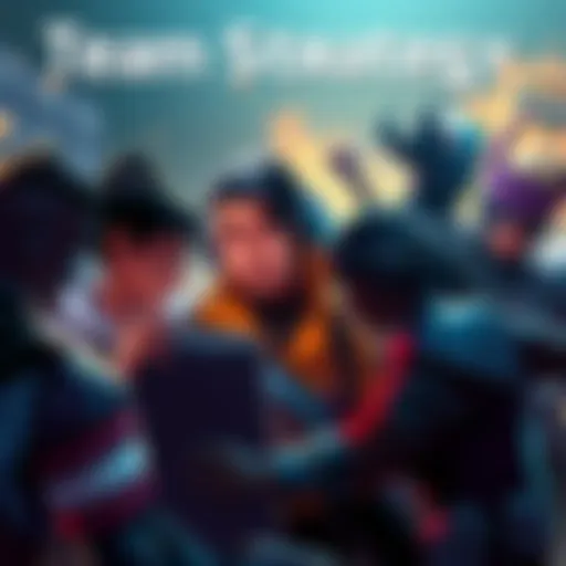 A group of diverse characters collaborating in a gaming environment, showcasing teamwork without the frustration of instalock DPS.