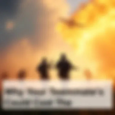 A video game scene showing a player closely following two teammates while other players are left exposed, highlighting a lack of teamwork.