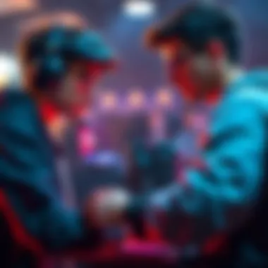 Two gamers talking about team performance and reporting system