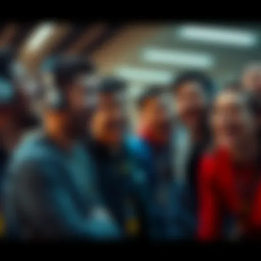 Group of teammates laughing and making silly sounds that resemble animals during a team activity