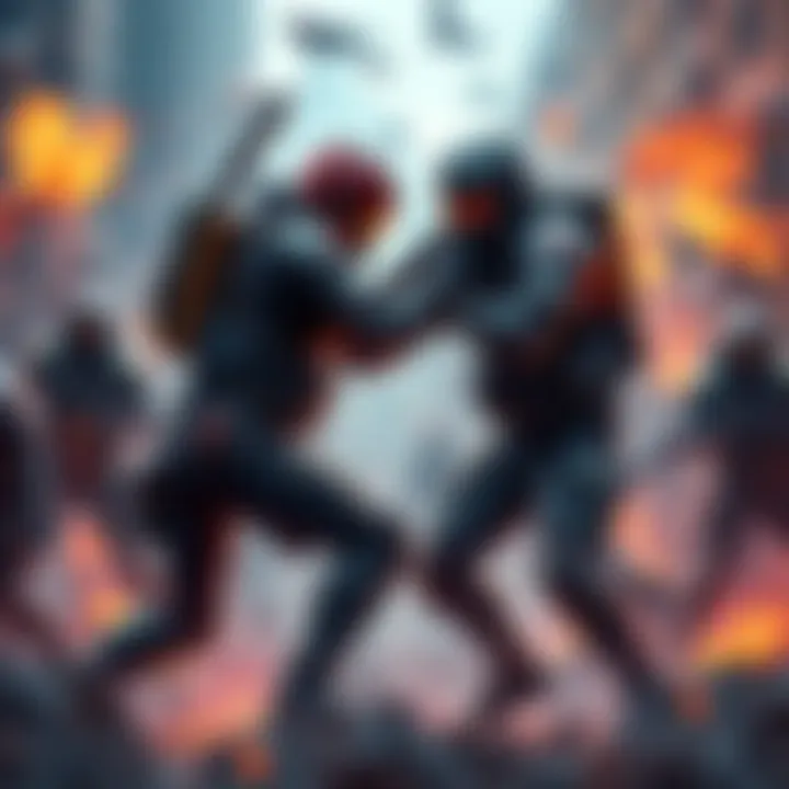 Teammates Reviving Each Other in Marathon Two characters in Marathon revive each other during a fierce battle, showcasing teamwork and strategy in action.