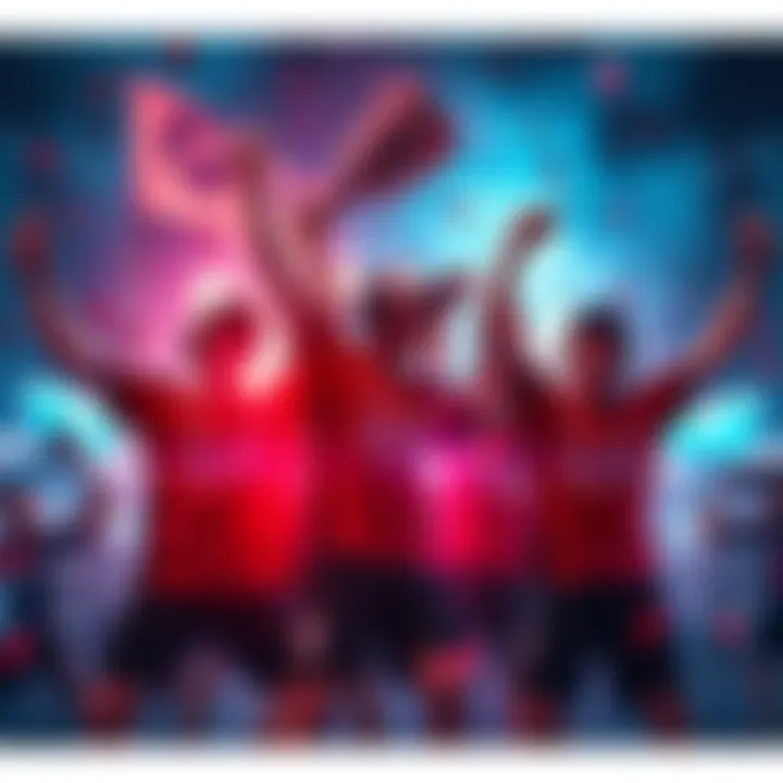 Players from a team called GG celebrating their unexpected win in an open qualifier match