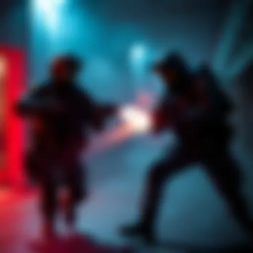 Two teams using flashbangs and flashlights during a mutual rescue scenario