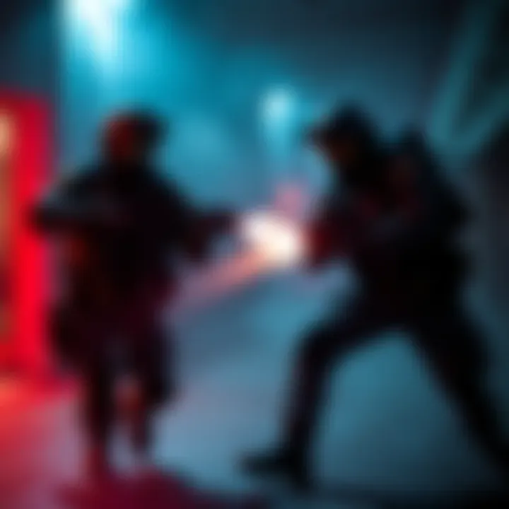 Two teams using flashbangs and flashlights during a mutual rescue scenario