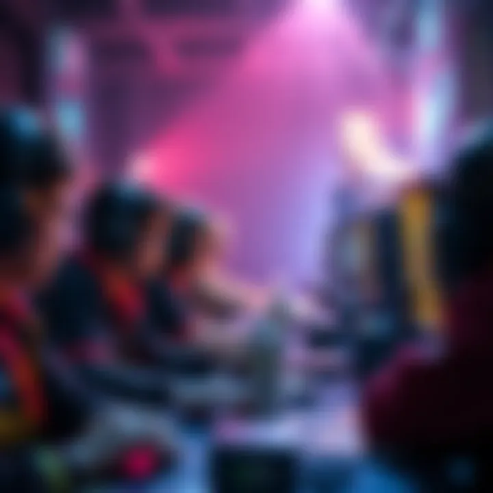 A gaming scene showing players working together in lanes, with a jungler character in the background, emphasizing cooperation and lane responsibility.