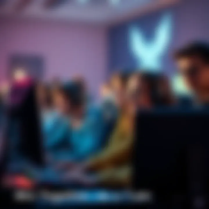 Teamwork in Gaming A group of diverse gamers collaborating in front of computer screens, focused on achieving victory together.