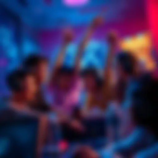 Seven players working together in a game, celebrating their success after overcoming challenges as a team.