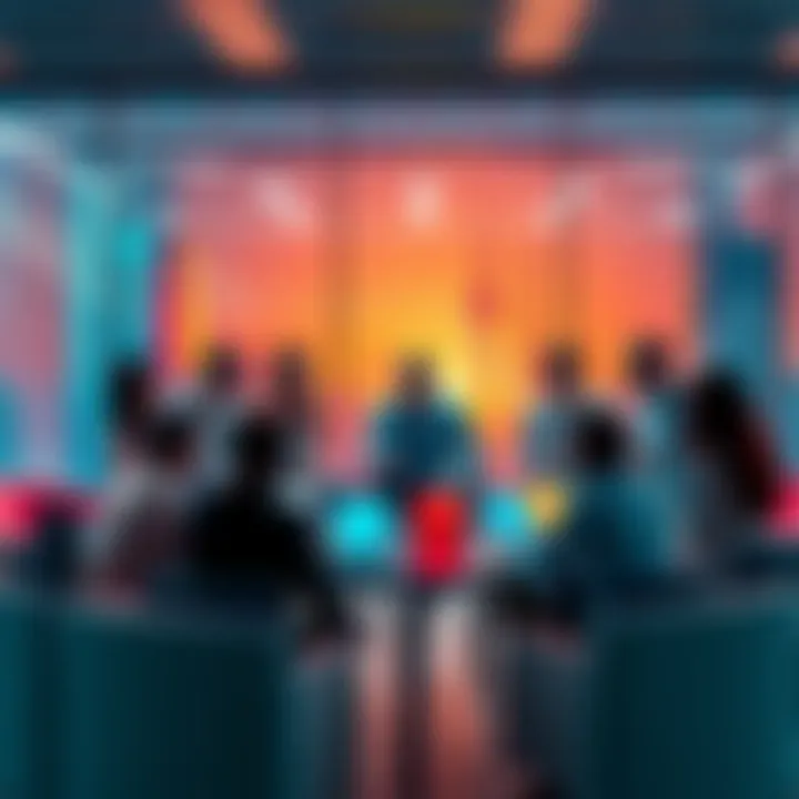 A group of people sharing ideas and feedback about technology projects at a round table.