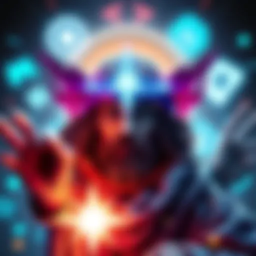 A character resembling Tech Jesus, with a glowing aura, is surrounded by gaming graphics symbols, symbolizing a revival of DLSS technology.