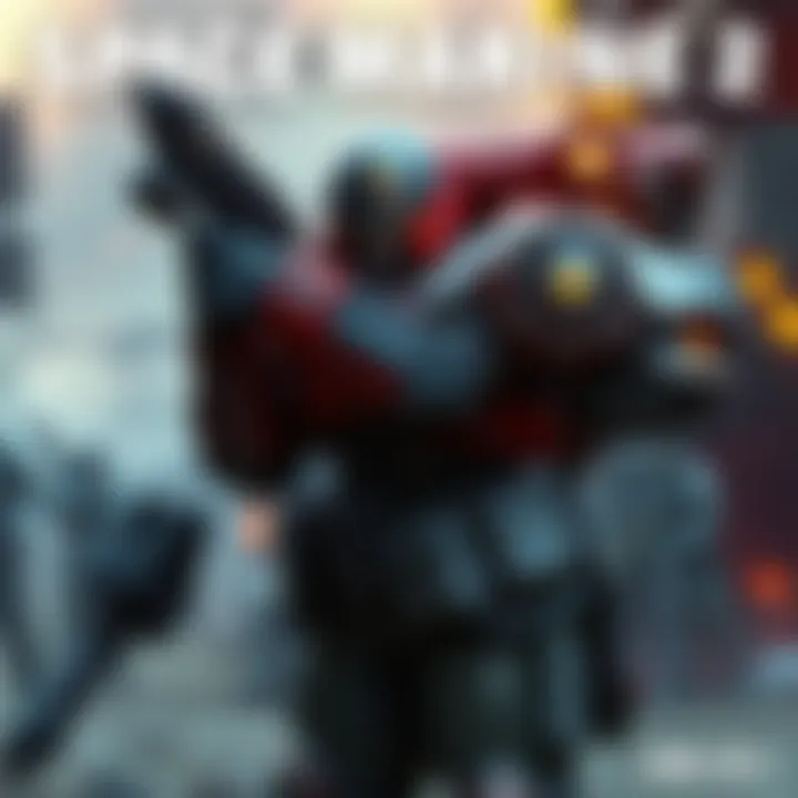 An armored Techmarine character with a mechanical arm and high-tech tools in a futuristic battlefield setting