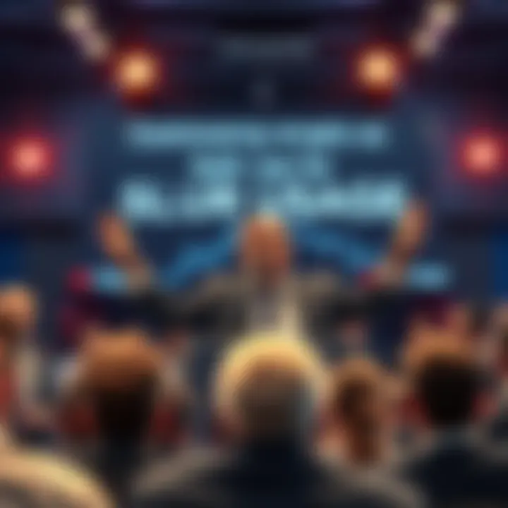 Tectone Calls for Slur Usage Tectone speaking passionately in front of a gathered online audience, with text urging slur usage on a screen behind him.