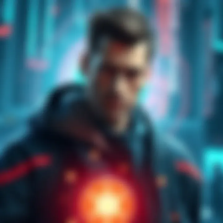 A digital representation of Ted Faro, with a futuristic background and holographic elements, symbolizing his return in Horizon 3.