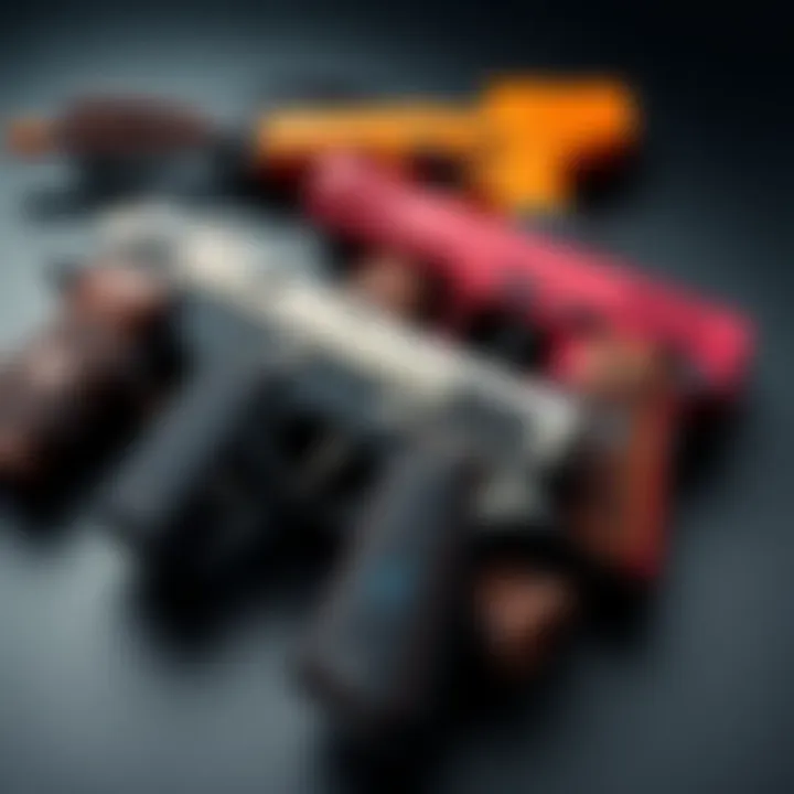 A collection of unique Tediore pistols showcasing their distinctive designs and colors.
