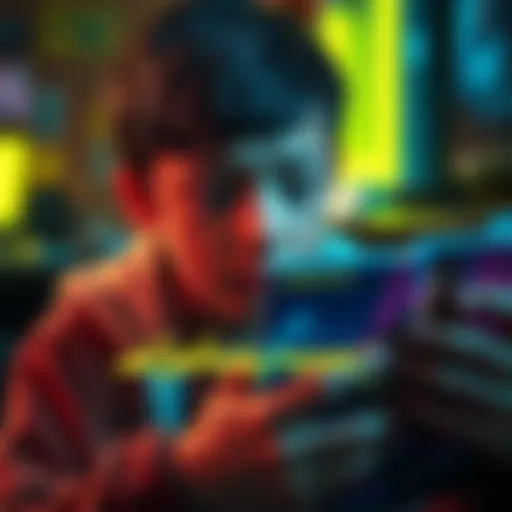 A 16-year-old teen looking at a video game box for Cyberpunk 2077 with a concerned expression