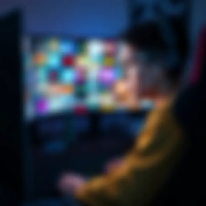 A 17-year-old boy sits in a gaming chair, looking frustrated while staring at his computer screen filled with various game titles.