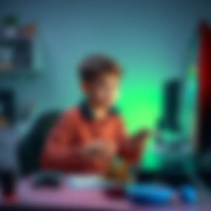 A 13-year-old sitting at a desk counting coins and notes while looking at a gaming PC on the screen