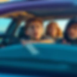 A high school student with a worried expression gripping the steering wheel of a car while a family member looks on with concern.
