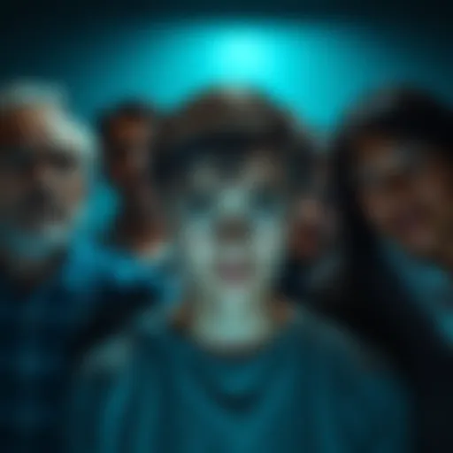 A worried teenager looking anxious, surrounded by concerned family members, reflecting community fears about mind control.