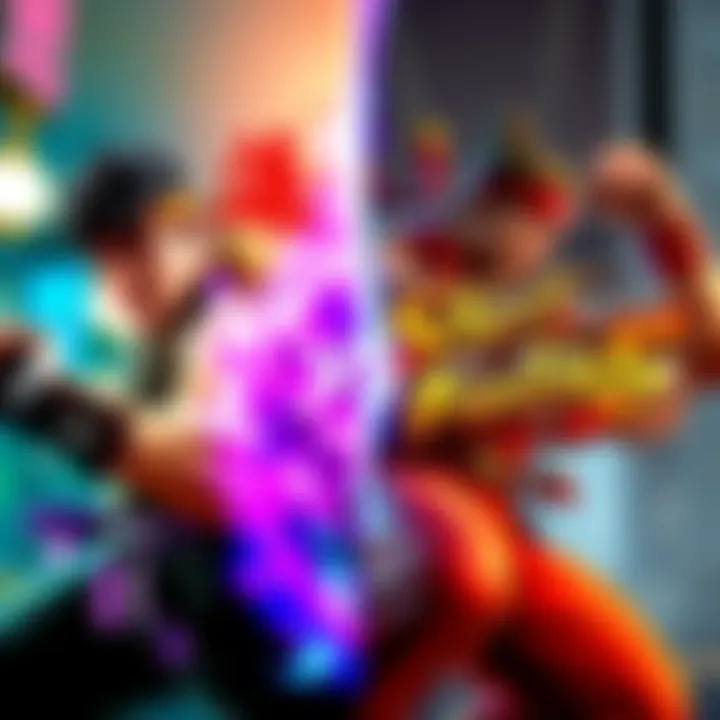 A split image showing Tekken 8's vibrant graphics on one side and Street Fighter 6's characters in action on the other side, highlighting the competition between the two games.