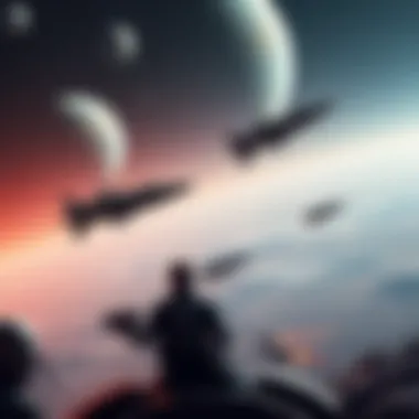 A view of remote vessels exploring the Tau planets, with characters like Loid and the Entrati family interacting from afar.
