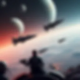 Tele-operation concept on Tau planets A view of remote vessels exploring the Tau planets, with characters like Loid and the Entrati family interacting from afar.
