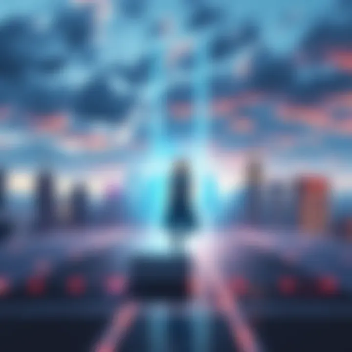 An illustration showing a futuristic city skyline with a glowing portal, symbolizing teleportation technology