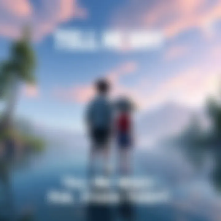 Cover art of the game Tell Me Why featuring two main characters standing by a lake with trees in the background