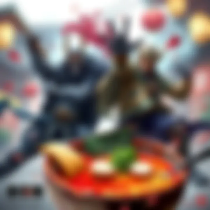 Tempered Gogmazios fighting alongside Zoh Shia, showcasing new gameplay elements and the ICHIRAN Ramen dish in a vibrant game environment.