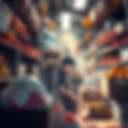A character in Tengoku surrounded by various fruit items and makeshift storage solutions, focusing on effective inventory management.