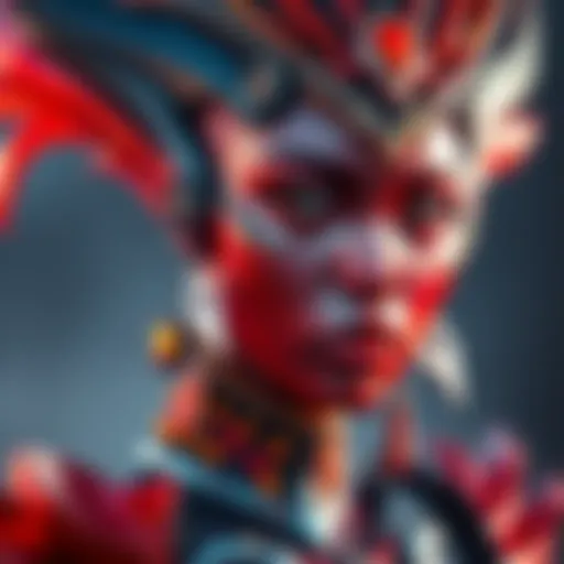 A character wearing the Crimson Queen skin, enhanced with vibrant Tenno colour palettes, showcasing a striking visual design.