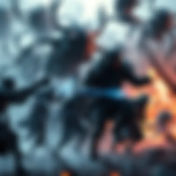 Tenno Evacuating Amidst Chaos Tenno warriors in a tense evacuation scene, fighting off sentient mimics while trying to escape danger at a chaotic extraction point.