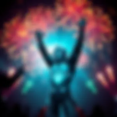 A Tenno character celebrating after reaching a billion credits, with fireworks in the background