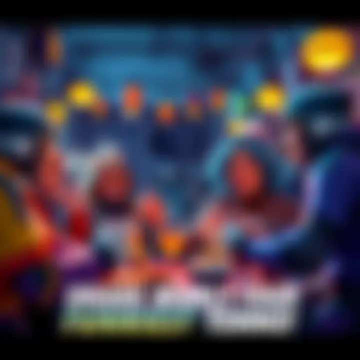 A group of Tenno engaging in a lively discussion while sharing their funniest memes in a colorful community setting.