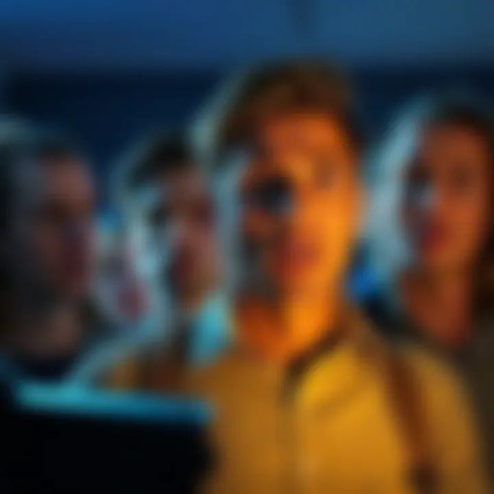 A group of people looking worried and tense during a close call incident, captured in a moment of anxiety and anticipation.