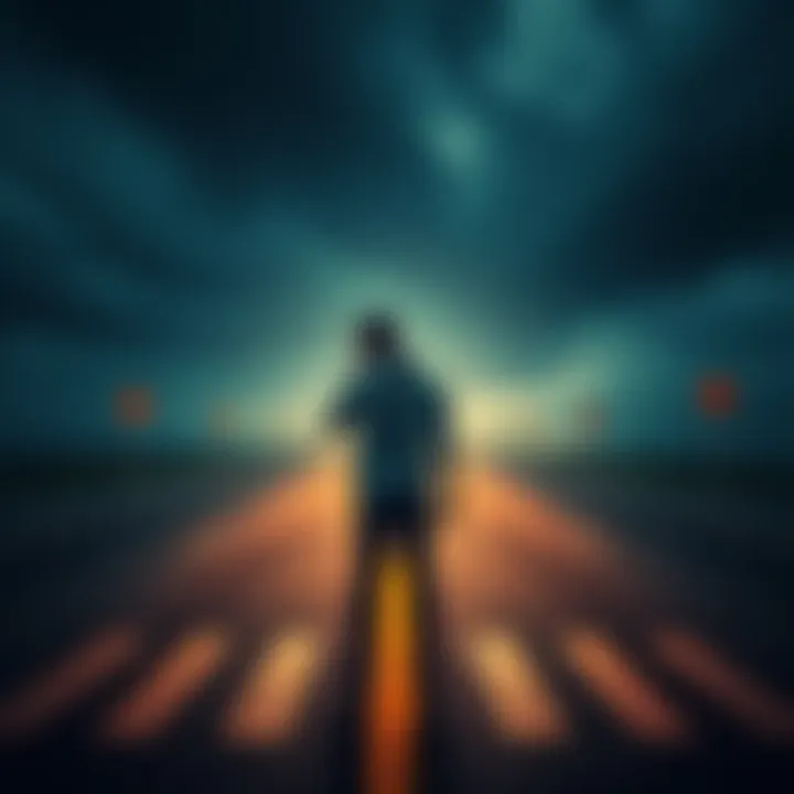 A person standing at a crossroads, looking conflicted between being friendly and preparing for self-defense.