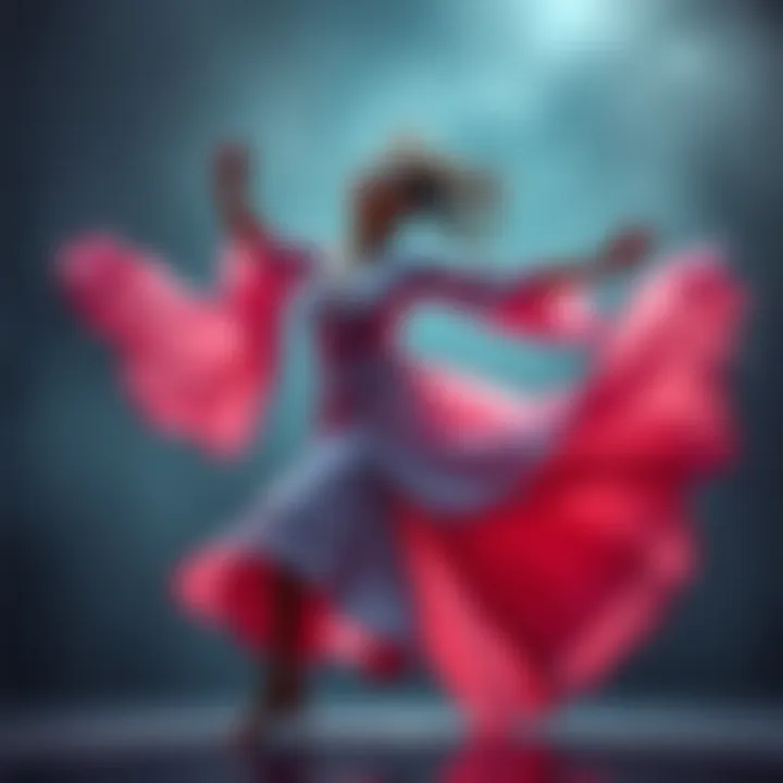 A dancer in a flowing costume expresses emotion through movement during Terminal Dance performance.